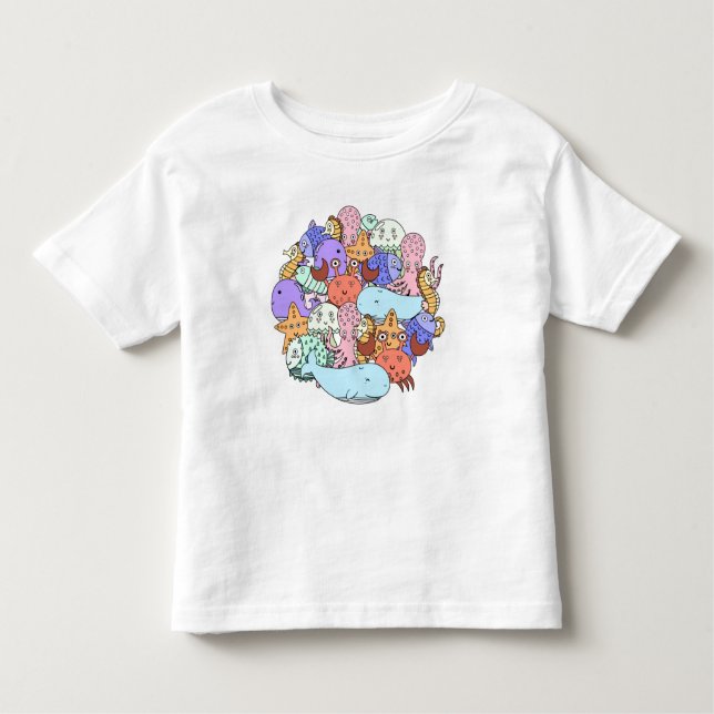 Camiseta De Bebé Bajo el mar, ¡Círculo de vida marina! Cuto (Anverso)