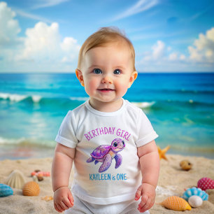 Camiseta De Bebé Bajo el mar, la tortuga rosa chica de cumpleaños p