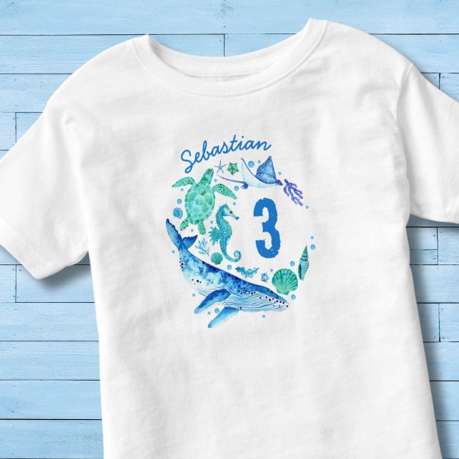 Camiseta De Bebé Bajo el mar Nacimiento Niño Acuarela Océano Animal (Under the Sea Birthday Boy Watercolor Ocean Animal Toddler T-shirt)