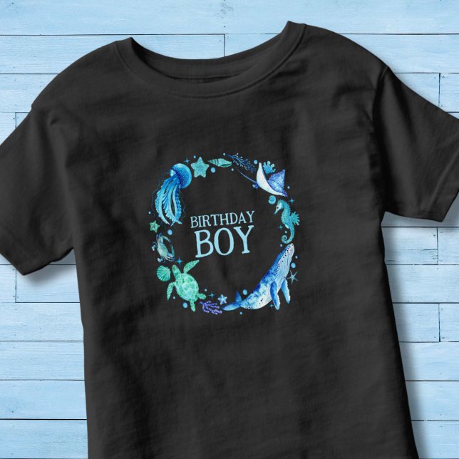 Camiseta De Bebé Bajo el mar Nacimiento Niño Acuarela Océano Animal (Under the Sea Birthday Boy Watercolor Ocean Animal Toddler T-shirt)