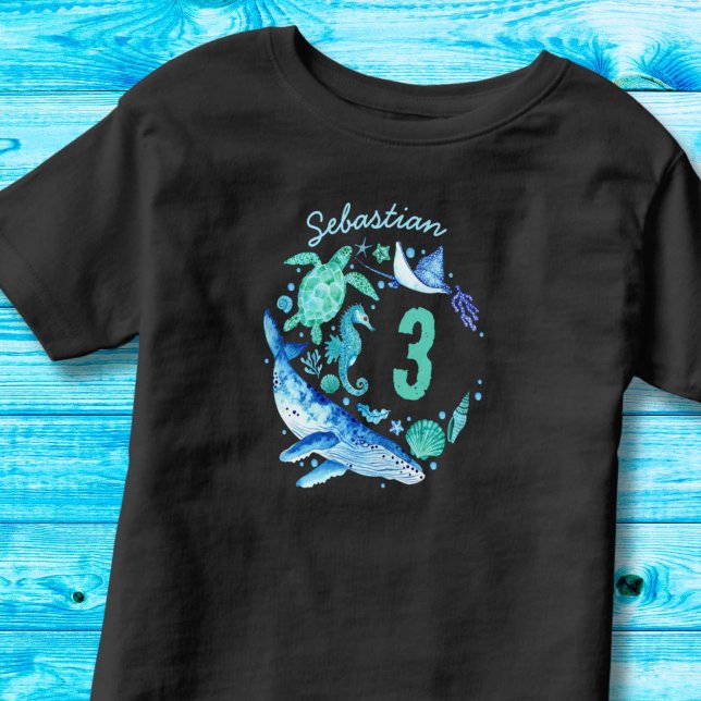 Camiseta De Bebé Bajo el mar Nacimiento Niño Azul acuarela (Under the Sea Birthday Boy Blue Watercolor Toddler T-shirt)