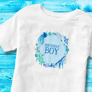 Camiseta De Bebé Bajo el mar Nacimiento Niño Azul acuarela
