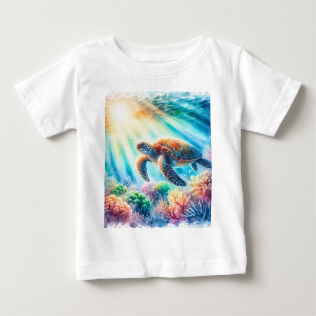 Camiseta De Bebé bajo el océano, la tortuga marina (Anverso)