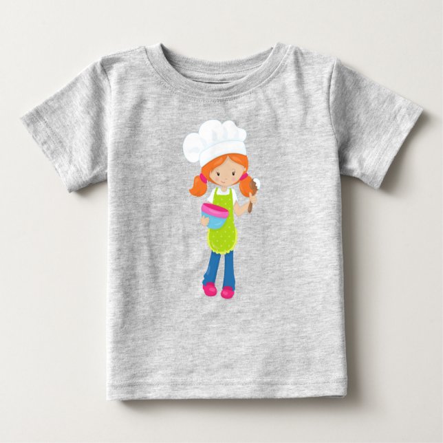 Camiseta De Bebé Baking, Baker, Panadería, Chica Cute, Pelo Naranja (Anverso)