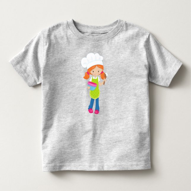 Camiseta De Bebé Baking, Baker, Panadería, Chica Cute, Pelo Naranja (Anverso)