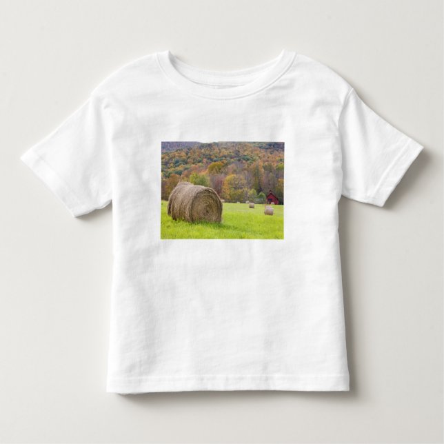 Camiseta De Bebé Balas y follaje de otoño de heno en granja, (Anverso)