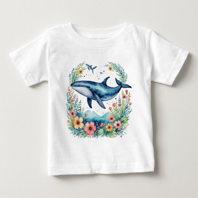 Camiseta De Bebé Ballena floral (Anverso)