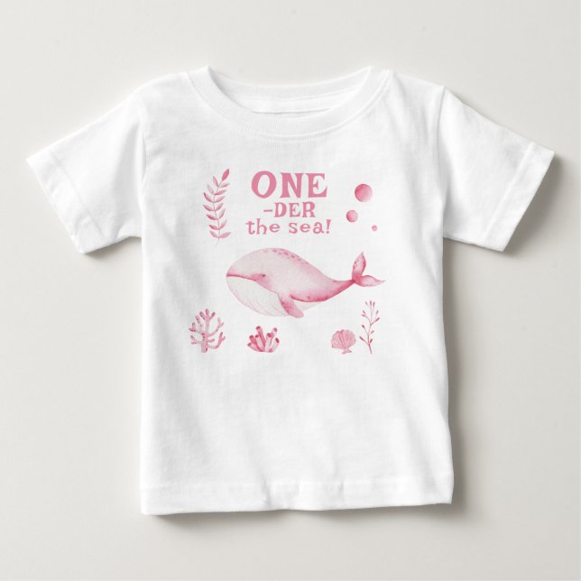 Camiseta De Bebé Ballena Rosa Oneder El Mar 1er Cumpleaños  (Anverso)