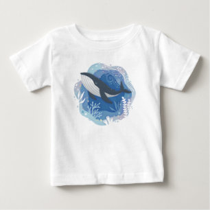 Camiseta De Bebé Ballenas y corales en el Ilustracion de arte de pa