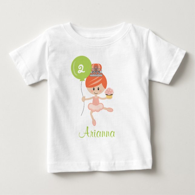 Camiseta De Bebé Ballerina Birthday Shirt Redhead (Anverso)