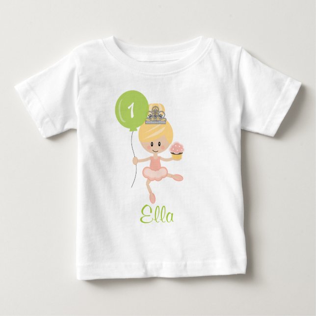 Camiseta De Bebé Ballerina Primer cumpleaños Shirt Blonde (Anverso)
