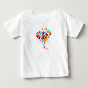 Camiseta De Bebé BALLOON 1er cumpleaños personalizado uno rosa pint