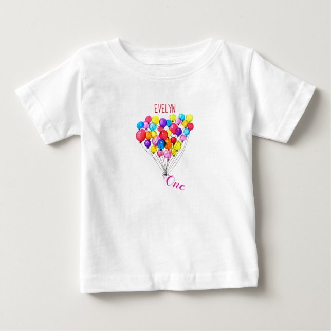 Camiseta De Bebé BALLOON 1er cumpleaños personalizado uno rosa pint (Anverso)