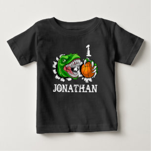 Camiseta De Bebé Baloncesto Personalizado T-Rex Cumpleaños 1 Dino