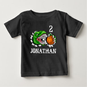 Camiseta De Bebé Baloncesto Personalizado T-Rex Cumpleaños 2 Dino
