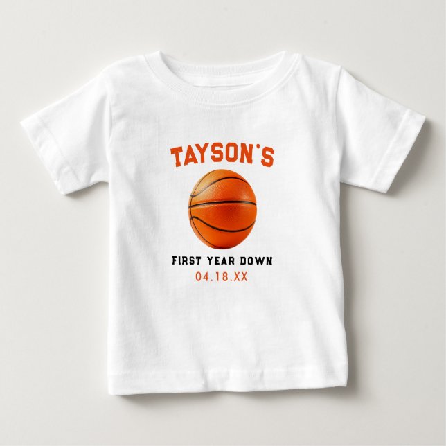 Camiseta De Bebé Baloncesto Primer Año Abajo 1er Cumpleaños (Anverso)