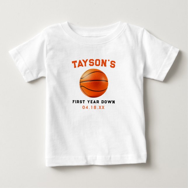 Camiseta De Bebé Baloncesto Primer Año Abajo Cumpleaños 1 (Anverso)