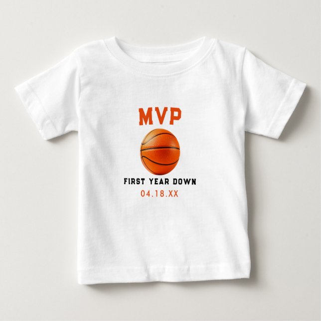 Camiseta De Bebé Baloncesto Primer Año Abajo Cumpleaños 1 (Anverso)