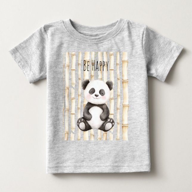 Camiseta De Bebé Bambú de Panda Feliz (Anverso)