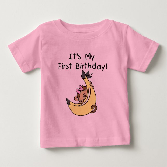 Camiseta De Bebé Banana - Chica Mono Primer Cumpleaños (Anverso)