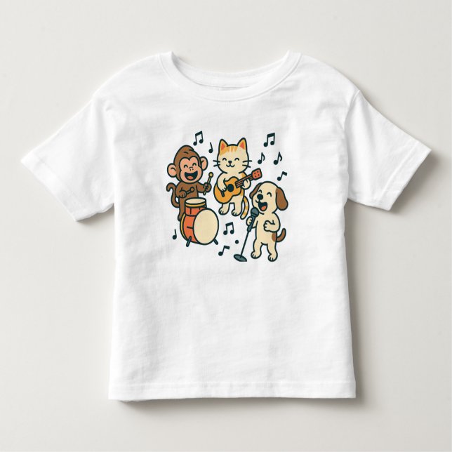 Camiseta De Bebé Banda de animales tontos - Tambores de monos, guit (Anverso)