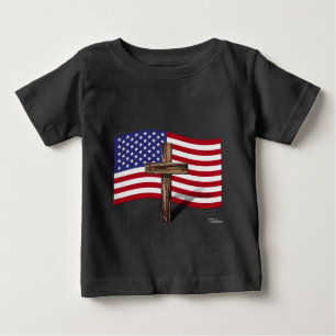 Camiseta De Bebé Bandera Americana y Cruz Rústica