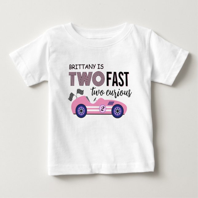 Camiseta De Bebé Banderín de cumpleaños del coche de carreras rosa  (Anverso)