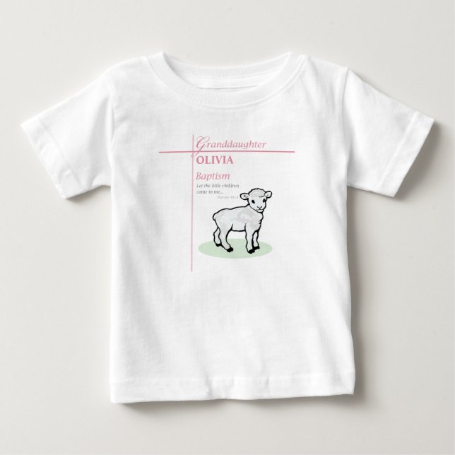 Camiseta De Bebé Baptismo de nieta Cordero rosa personalizado (Anverso)