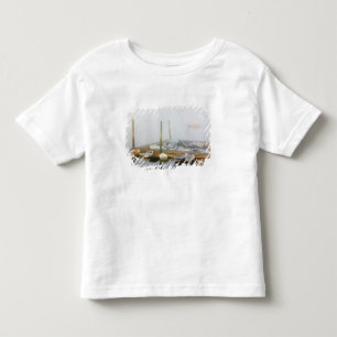 Camiseta De Bebé Barcazas y niebla matutina en Southwest Harbor,