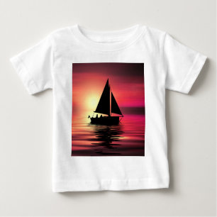 Camiseta De Bebé Barco Al Atardecer, Fondo Del Mar Y Del Naranja