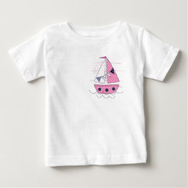 Camiseta De Bebé Barco de vela chica portilla rosa blanco lunares 