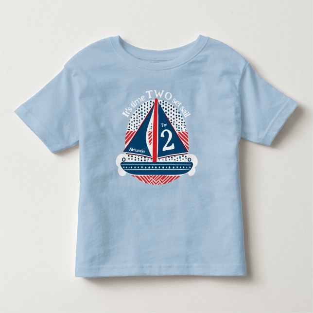 Camiseta De Bebé Barco de vela Splash Segundo cumpleaños Azul Blanc (Anverso)