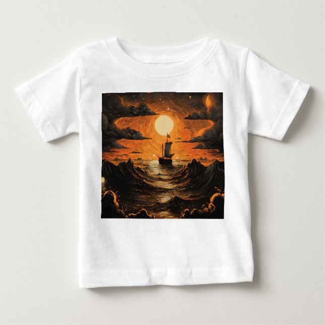 Camiseta De Bebé Barco navegando por la noche (Anverso)