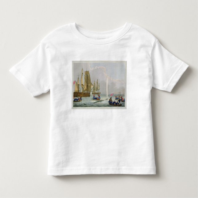 Camiseta De Bebé Barcos que se acercan a una ballena, grabada por (Anverso)