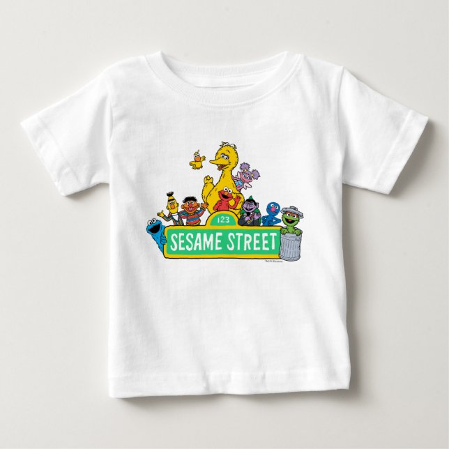 Camiseta De Bebé Barrio Sésamo | Color completo con placas (Anverso)