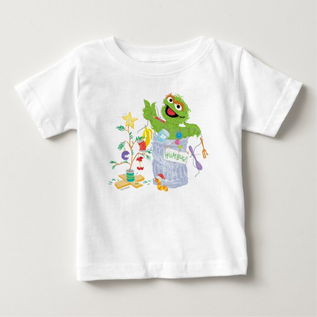 Camiseta De Bebé Barrio Sésamo | Oscar - Árbol de Navidad (Anverso)