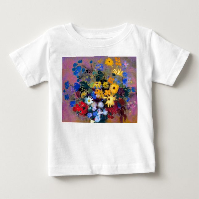 Camiseta De Bebé Base blanca con flores Odilon Redon (Anverso)