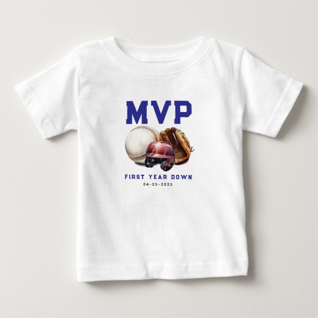 Camiseta De Bebé Baseball First Year Down 1st Birthday (Anverso)