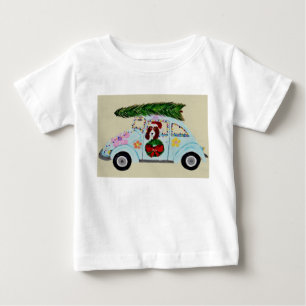 Camiseta De Bebé Basset Hound de Navidad en coche hippie