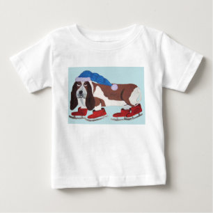 Camiseta De Bebé Basset Hound de Navidad en patines de hielo