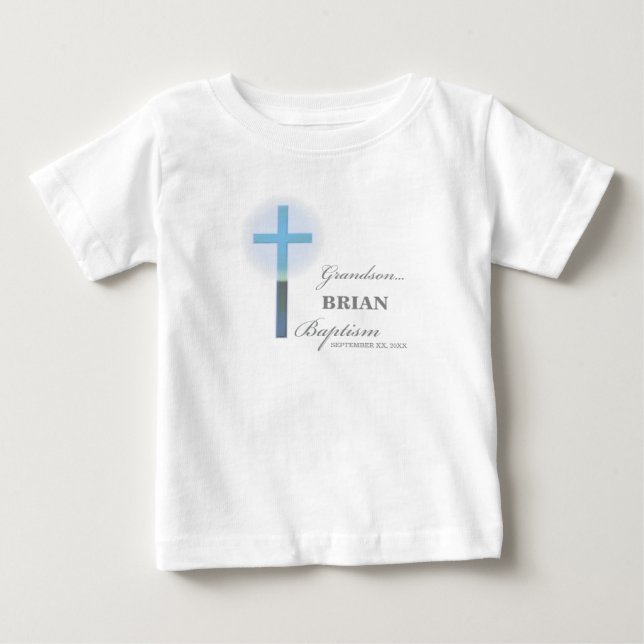 Camiseta De Bebé Bautismo de nieto con encaje azul personalizado (Anverso)