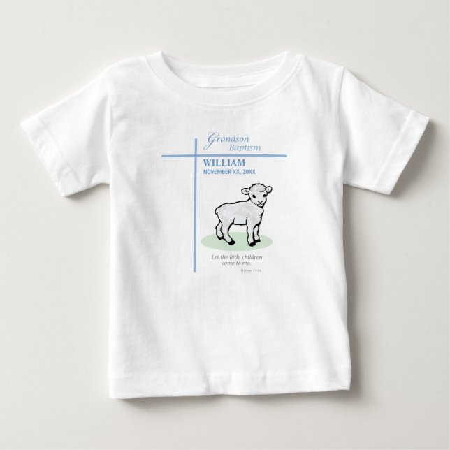 Camiseta De Bebé Bautismo de nieto Cordero azul personalizado (Anverso)