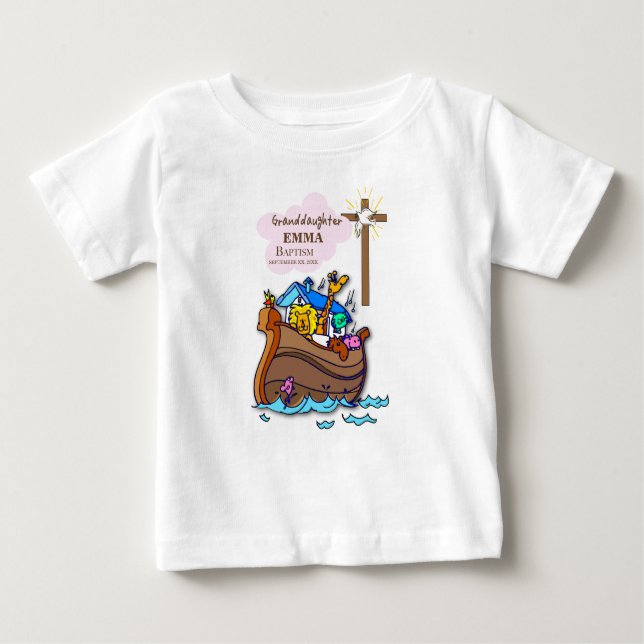 Camiseta De Bebé Bautismo: Personalización de la nieta arca de Noé (Anverso)