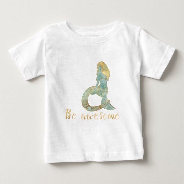 Camiseta De Bebé Be Awesome Gold Aqua Sparkid Mermaid (Anverso)