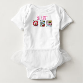 Camiseta De Bebé Be Happy Bee and Flowes Art Baby Tutu