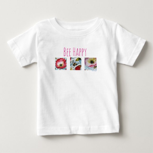 Camiseta De Bebé Be Happy Bee and Flowes Art Baby Tutu (Anverso)