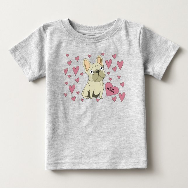 Camiseta De Bebé Be my Valentine, French Bulldog (Anverso)