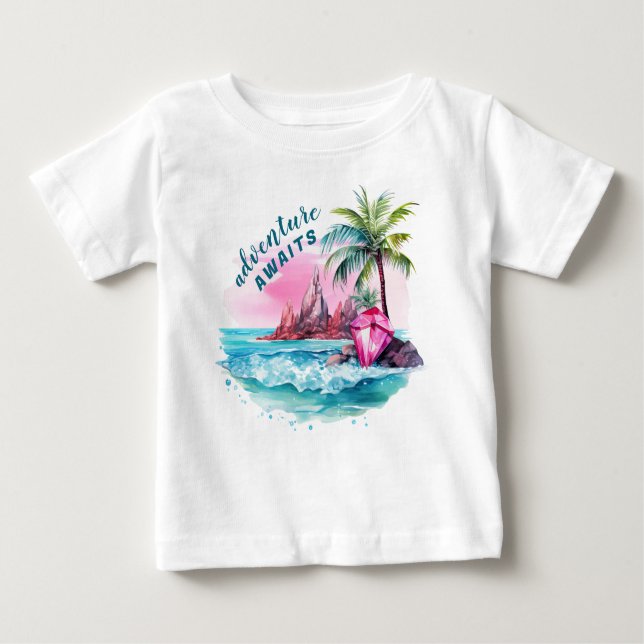 Camiseta De Bebé Beach Palm Tree Mountain View Adventure (Anverso)