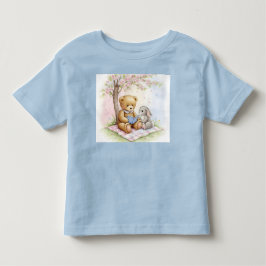 Camiseta De Bebé Bear Cub y Conejo Leer un Libro