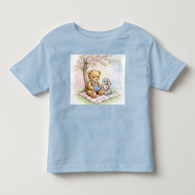 Camiseta De Bebé Bear Cub y Conejo Leer un Libro (Anverso)